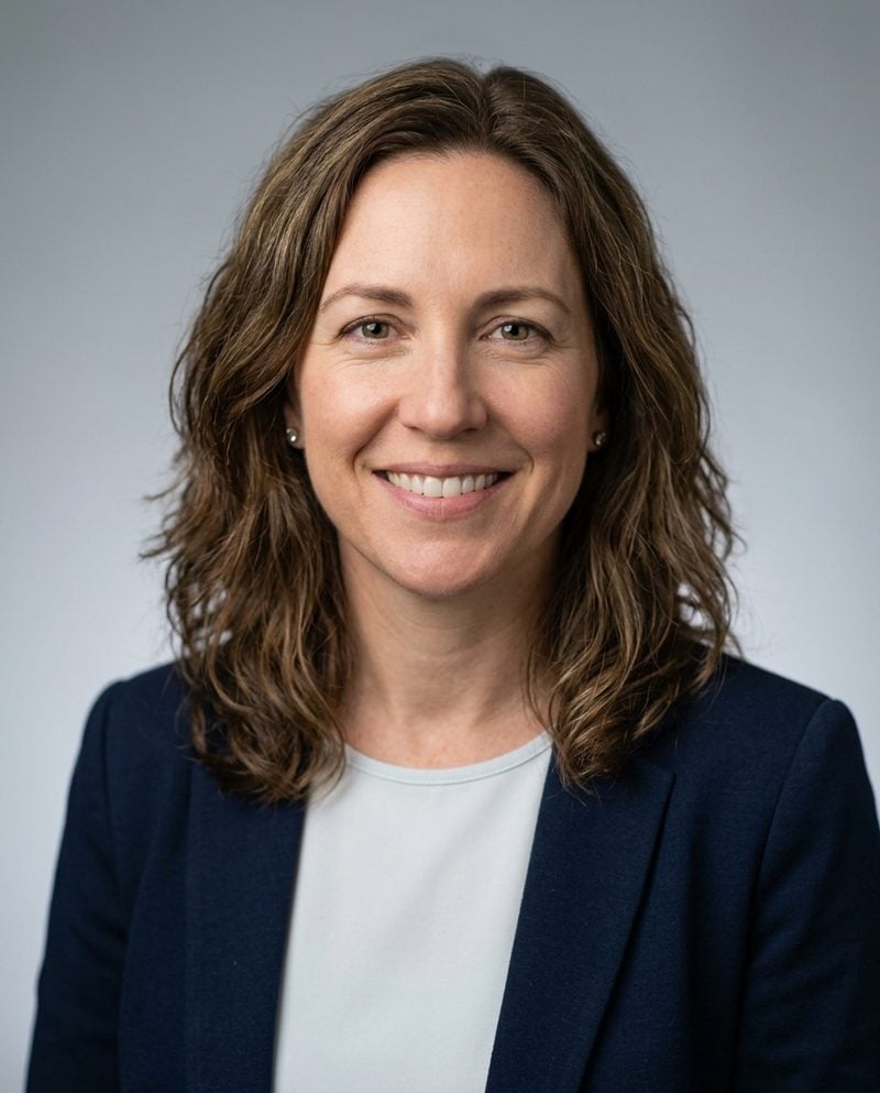 Professional headshot of Katie Brennan smiling at the camera in a navy blazer