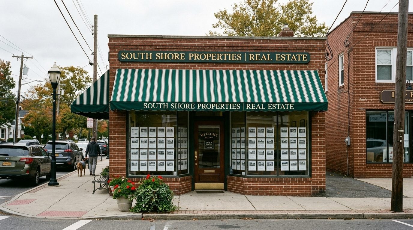 The Jacko & Shore Realty storefront office on Deer Park Avenue in Babylon